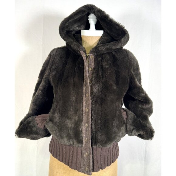 Vintage Y2K 90s Juicy Couture Brown Faux Fur Full Zip Bomber Jacket Coat Sz S - Picture 5 of 16